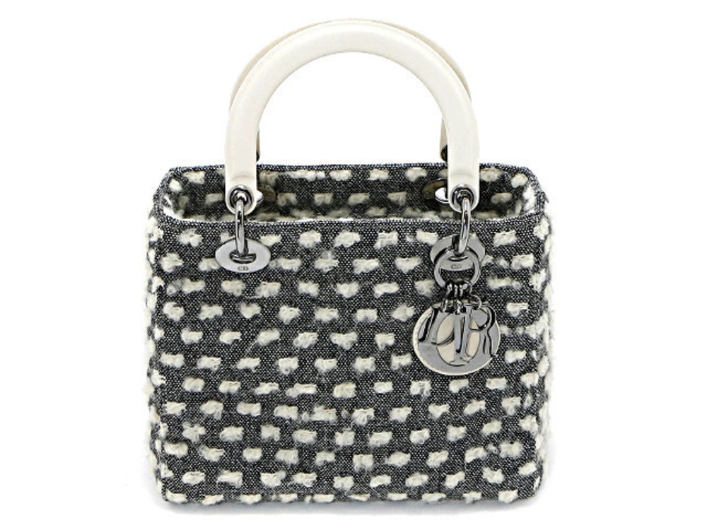 Christian Dior Cannage Handbag Tweed Black White Calfskin